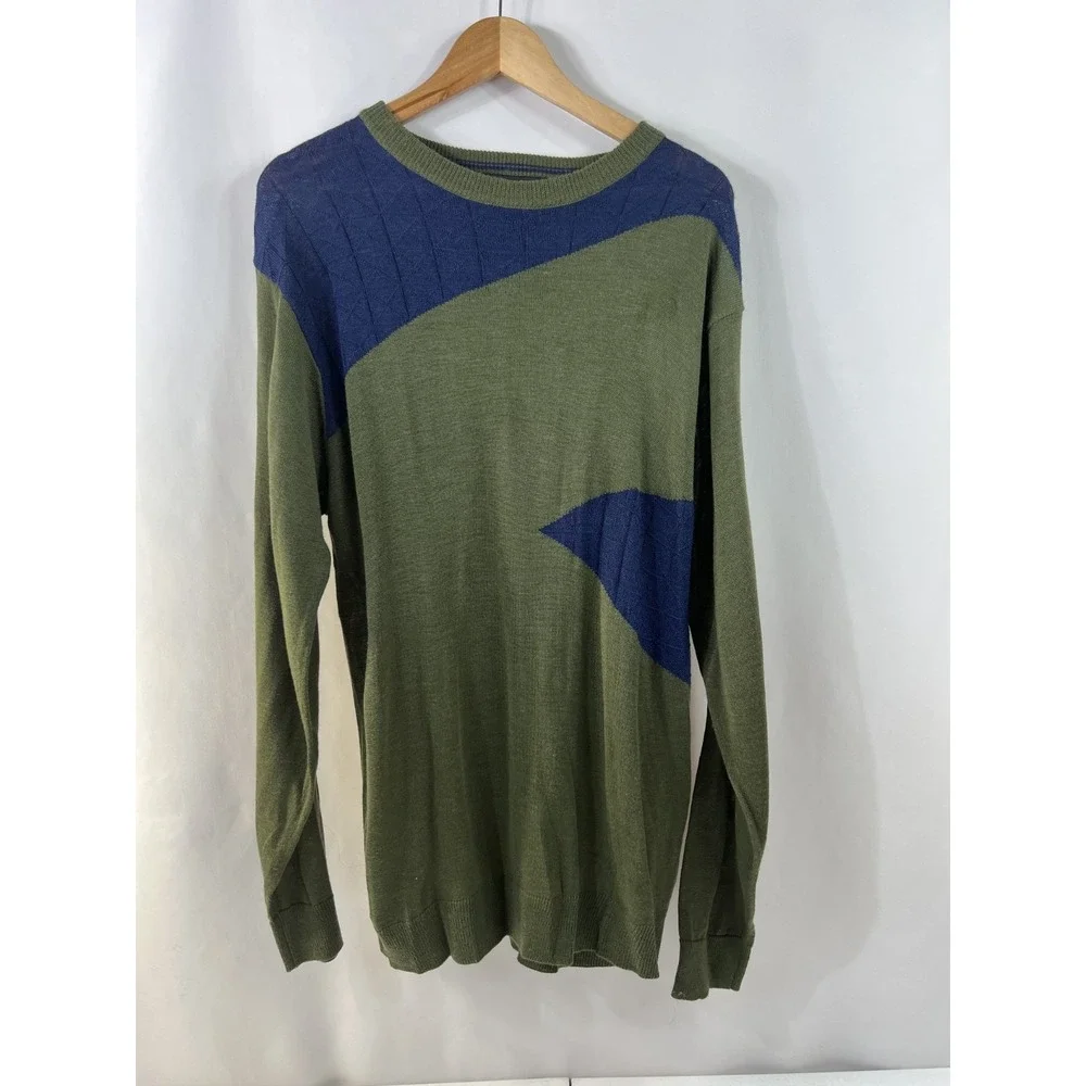 NWOT LINEA UOMO Green & Blue Lightweight Wool Blend Sweater Size XL